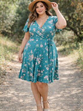 Gilli Floral Wrap Dress XL Teal Pink Boho NWOT Spring Summer Midi
